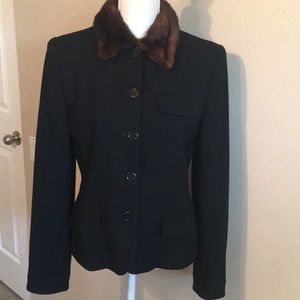 Ralph Lauren wool blend blazer faux fur collar